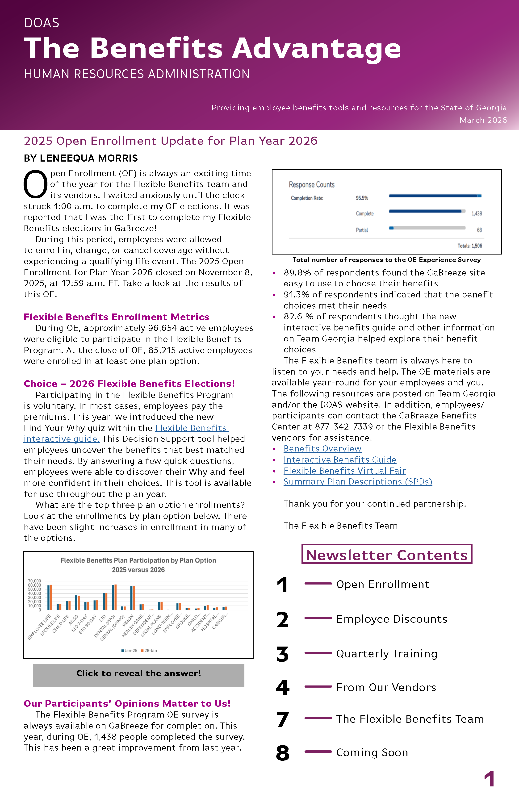 Front cover for The Benefits Advantage. Shows the first article.