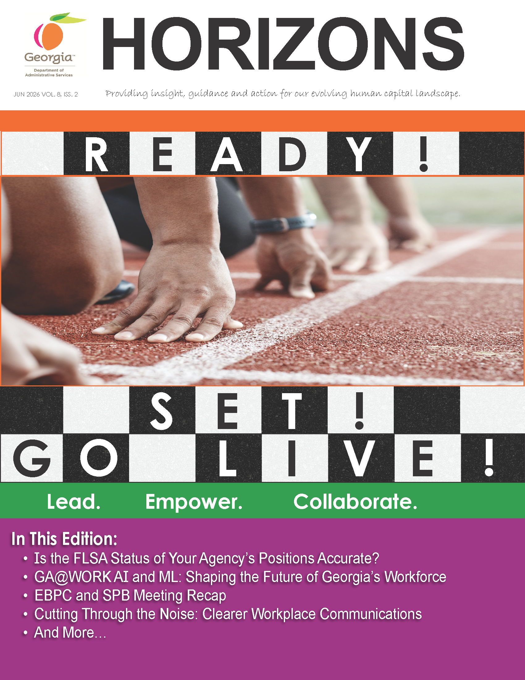 A cover for the Q2 HRA HORIZONS. The cover reads "Ready, Set, Go-live!"