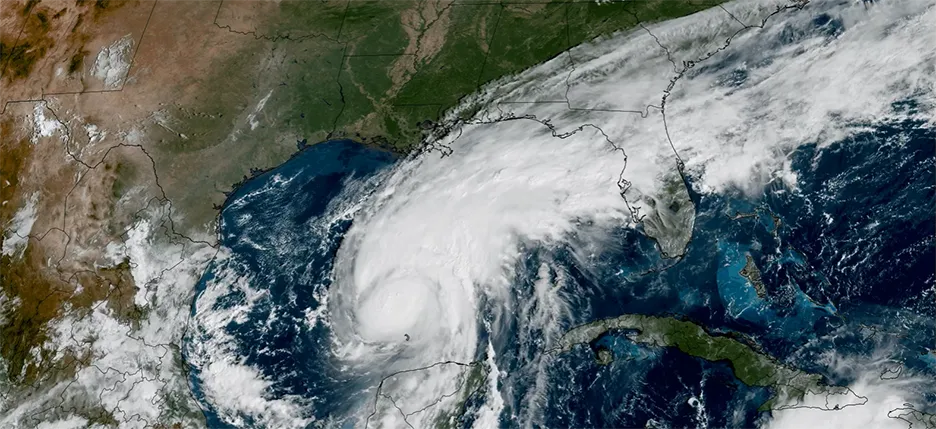 A satellite image of Hurricane Isaias, provided by the National Environmental Satellite, Data, and Information Service.