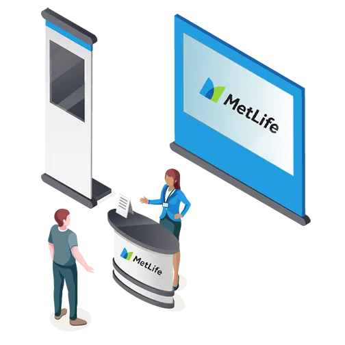 A person listens to a MetLife employee explaining life and accidental death and dismemberment insurance options.