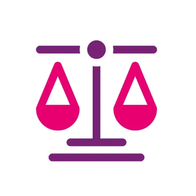 A set of purple scales, with pink pans in balance.